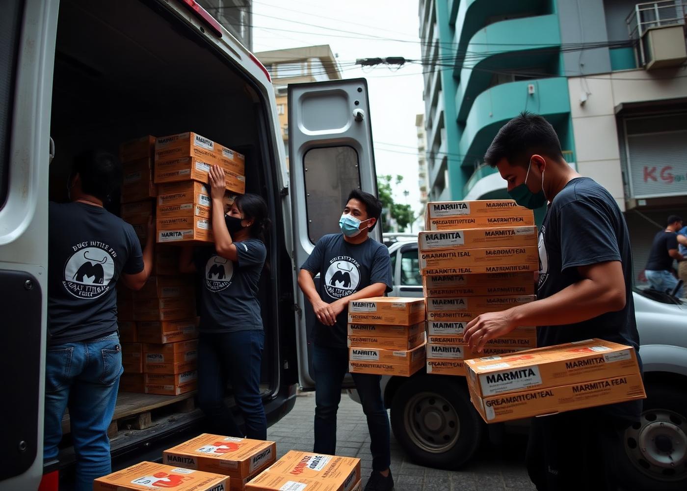Voluntários preparando a distribuição